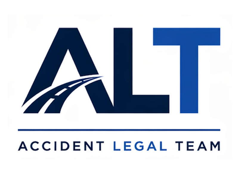 accident legal team logo with alt initials and road graphic